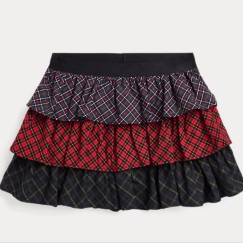 Nwt Polo Ralph Lauren Mixed-Plaid Tiered Cotton Skirt Size M Mediim 8 10